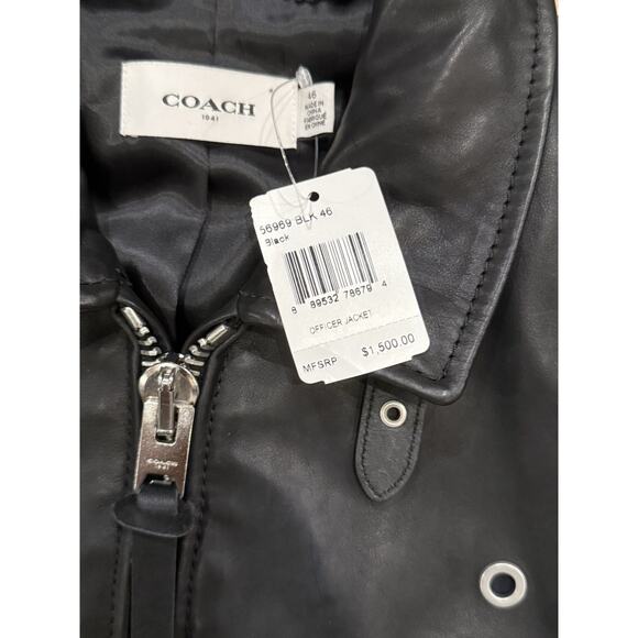 Coach 1941 $1,500 Black Leather Zip Officer Jacket Motorcycle 56969 Size 46 - Picture 4 of 10